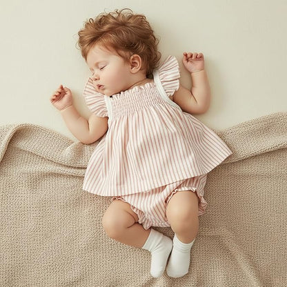 Mubineo Baby Girl Summer Clothes Cute Ruffle Tops Dress Shorts Outfits Set Infant Toddler Shrit Bloomers Princess Outfit