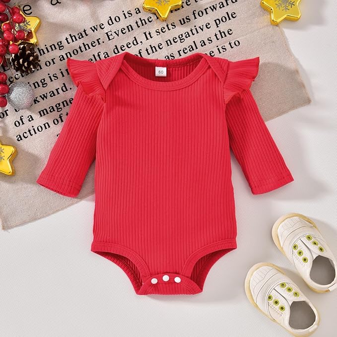 Aalizzwell Preemie Newborn Infant Baby Girls Clothes Ribbed Romper Bodysuit Pants Set Fall Winter Outfits