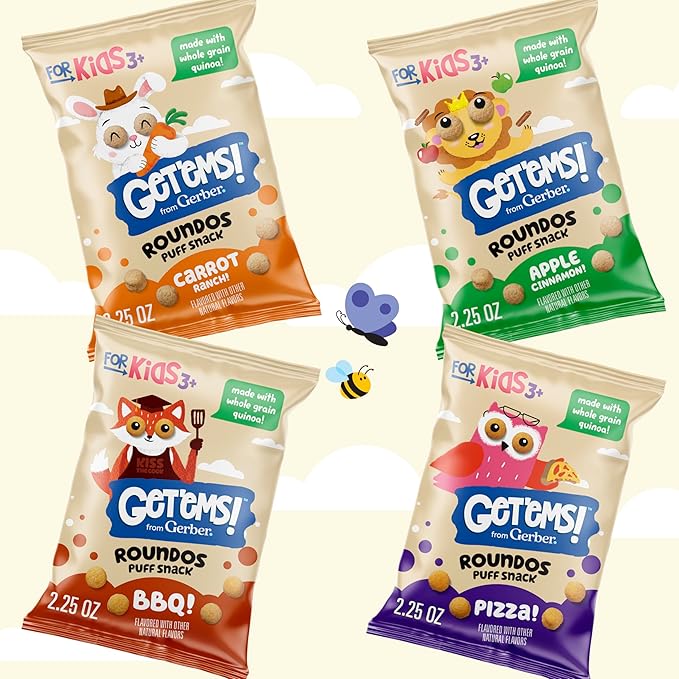 Get'ems! from Gerber, Snacks for Kids, BBQ Roundos, Made with Whole Grain Quinoa, Calcium to Support Strong Bones - 5 pack