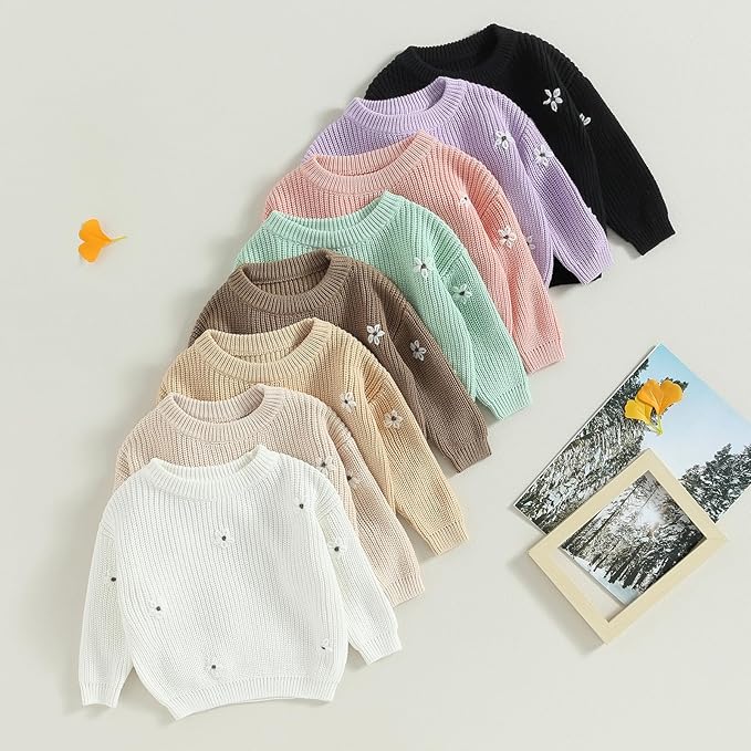 Mubineo Baby Girl Winter Clothes Cute Flower Sweater Crewneck Pullover Long Sleeve Knit Newborn Infant Sweaters