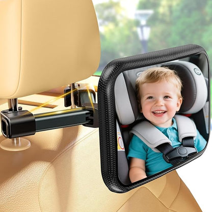 Car Mirror for Baby, Safety Car Seat Mirror for Baby Rear Facing with Clear Vision, Upgraded Hook Clip Design, 360 Rotation, Wide Crystal View, Shatterproof Crash Tested and Certified