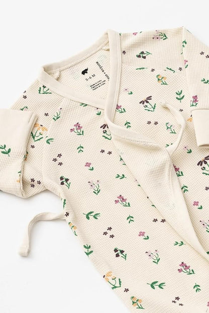monica + andy Kimono Tie Long Sleeve One Piece, 100% Organic Baby Clothes for Girls & Boys, Preemie, Newborn & Infant