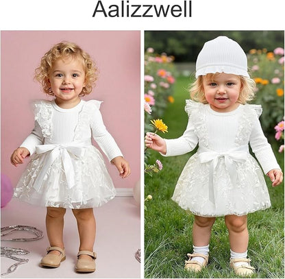 Aalizzwell Infant Newborn Girls Long Sleeve Bodysuit Dress