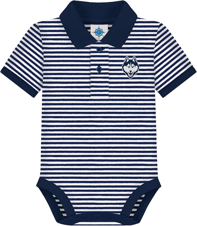 Creative Knitwear College Baby Striped Polo Bodysuit - Team Logo, Multiple Colors, for Boys & Girls (0-12 Months)