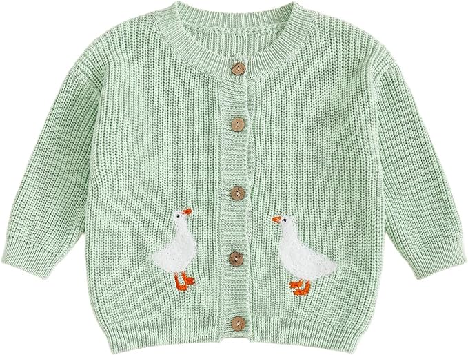 Baby Girl Cardigan Sweater Toddler Goose Embroidered Button Down Knit Sweaters Fall Winter Knitwear Jacket Clothes