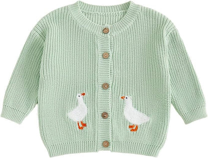 Baby Girl Cardigan Sweater Toddler Goose Embroidered Button Down Knit Sweaters Fall Winter Knitwear Jacket Clothes