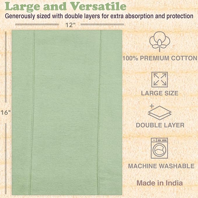 Baby Burp Cloths for Boys and Girls - 7 Pack Large 100% Cotton - Double Layered Extra Absorbent Burp Rags, Green-Grey