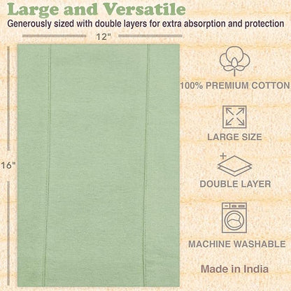 Baby Burp Cloths for Boys and Girls - 7 Pack Large 100% Cotton - Double Layered Extra Absorbent Burp Rags, Green-Grey