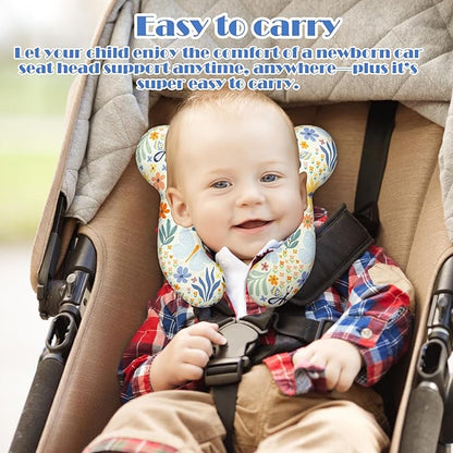 Baby Head Support Pillow for Newborn Toddler, Baby Neck Pillow Upgraded Comfortable Sleep Cushion for Car Plane Stroller Pushchair - Flower A