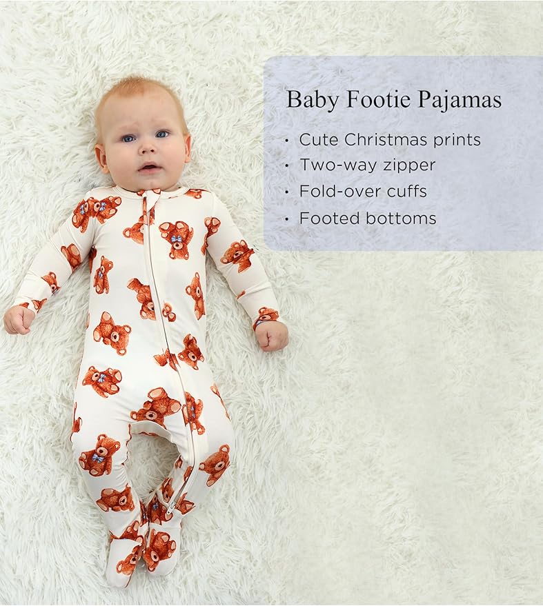 Bamboo Viscose Baby Boy Footie Pajamas, Infant Clothes, 2 Way Zipper Newborn Sleepers