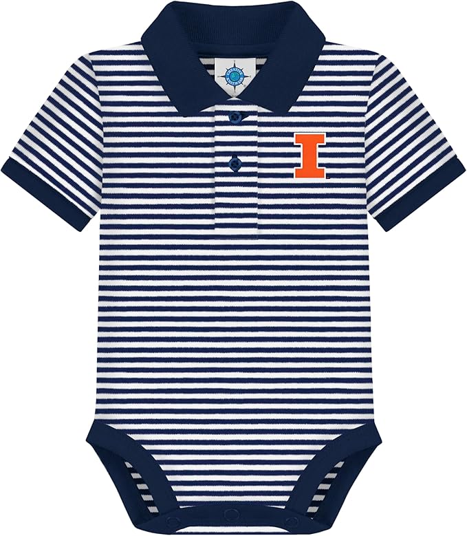 Creative Knitwear College Baby Striped Polo Bodysuit - Team Logo, Multiple Colors, for Boys & Girls (0-12 Months)