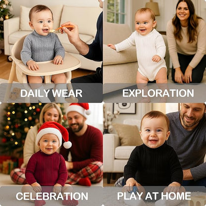 DEFAHN Baby Turtleneck Bodysuit Long Sleeve Boy Girl Ribbed Knit Jumpsuit Outfit 2 Pack Baby Solid Onsies 0-24 Months