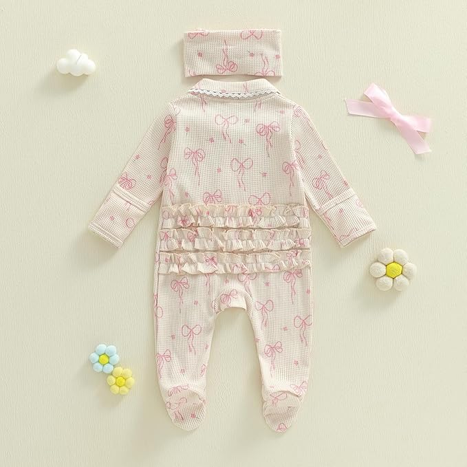 Newborn Baby Girl Fall Winter Outfits Clothes Knit Jumpsuit Ruffle Romper Newborn Coming Home Outfit for Baby Girl