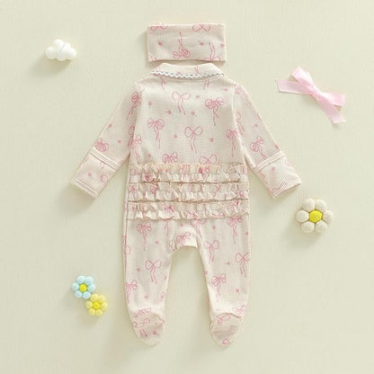 Newborn Baby Girl Fall Winter Outfits Clothes Knit Jumpsuit Ruffle Romper Newborn Coming Home Outfit for Baby Girl