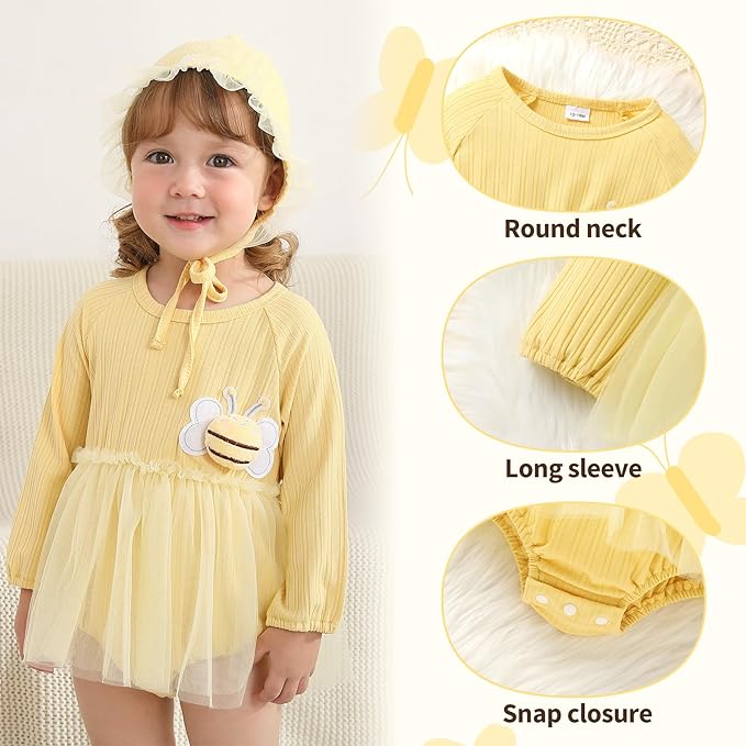 YOUNGER TREE Newborn Baby Girl Romper Dress Outfits Long Sleeve Floral Tutu Bodysuit with Leggings Hat Infant Fall Clothes