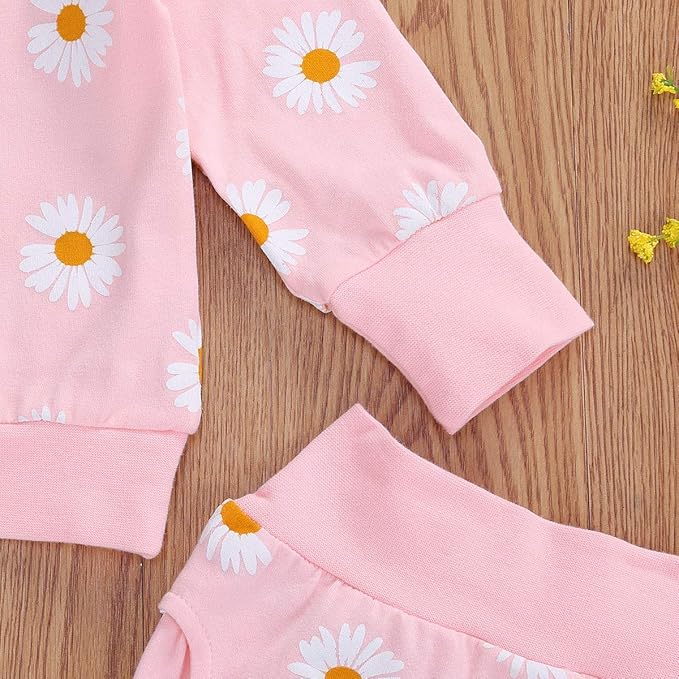 3Pcs Baby Girl Outfits Daisy Sweatshirt + Pants + Headband Infant Fall Winter Clothes