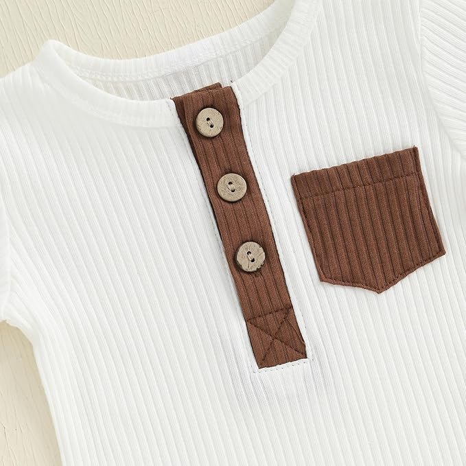 fhutpw Baby Boy Clothes 3 6 12 18 Months Ribbed Knitted Long Sleeve Romper and Pants Sets Newborn Fall Splicing Color Outfits