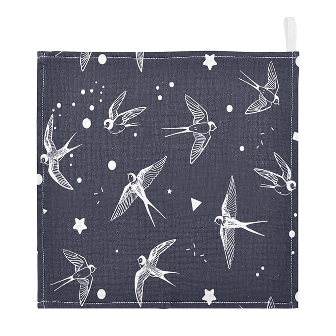 vvfelixl Baby Muslin Washcloths Swallow Bird Baby Burp Cloths Cotton Baby Face Towel for Newborn Infants Boys Girls Soft and Absorbent 11.8 X 11.8 in, 3 Pack