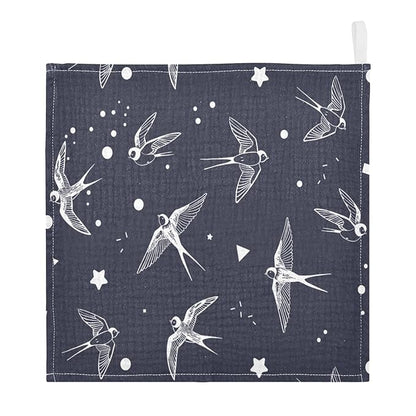 vvfelixl Baby Muslin Washcloths Swallow Bird Baby Burp Cloths Cotton Baby Face Towel for Newborn Infants Boys Girls Soft and Absorbent 11.8 X 11.8 in, 3 Pack