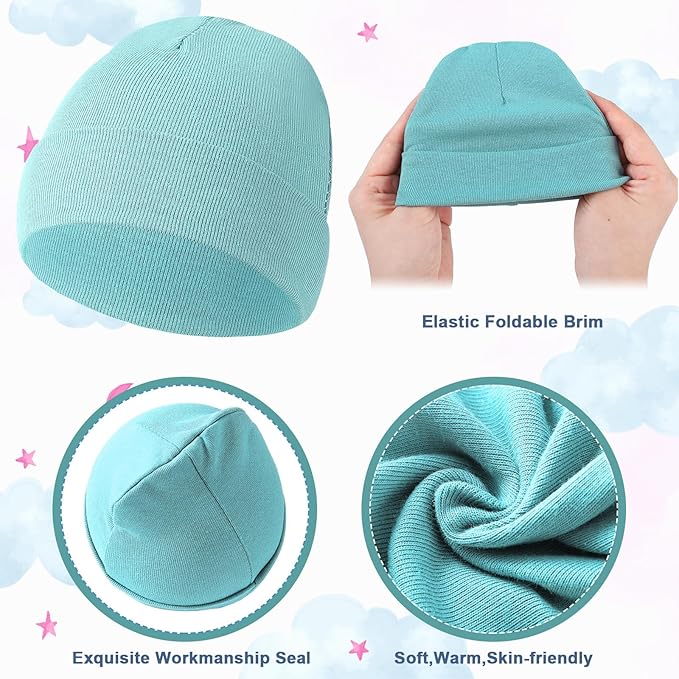 Newcotte 6 Pcs Preemie Baby Hats Cotton Preemie Caps Warm Newborn Beanie Premature Hat for Nicu Premature Boy Girl