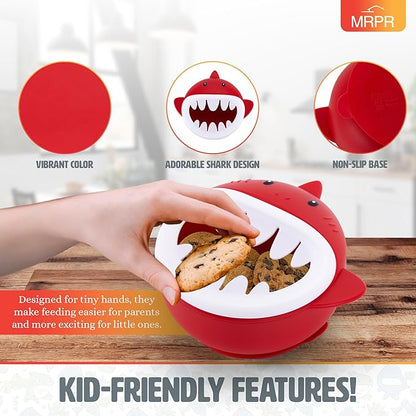 MRPR Chompers Silicone Shark Bowl - Baby & Toddler Suction-bowl - BPA-Free, Microwave & Dishwasher safe - Mess-Free Mealtime - Fun & Durable Snack-bowl for Kids - Strong Suction, Travel-Friendly