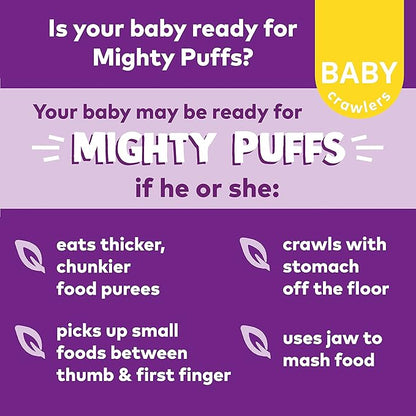Plum Organics Mighty Puffs Ancient Grain + Chickpea Snack, Carrot + Broccoli Flavor, Baby Crawlers, Kosher, USDA Certified Organic, Non-GMO, 1.85 Ounce (Pack of 6)