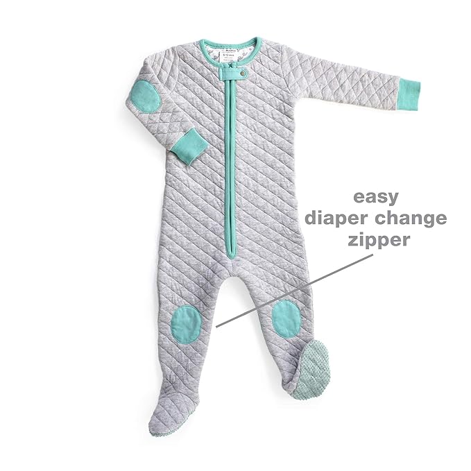 baby deedee Sleepsie Cotton Quilted Footie Pajama,Heather Gray/Teal,12-18 Months,528