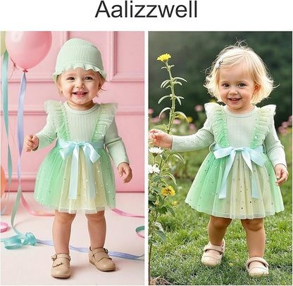 Aalizzwell Infant Newborn Girls Long Sleeve Bodysuit Dress