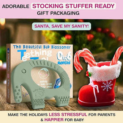 Baby Elefun Baby Teething Toys 5X Pain Relief Zero Delay 0-6 Months, Olive