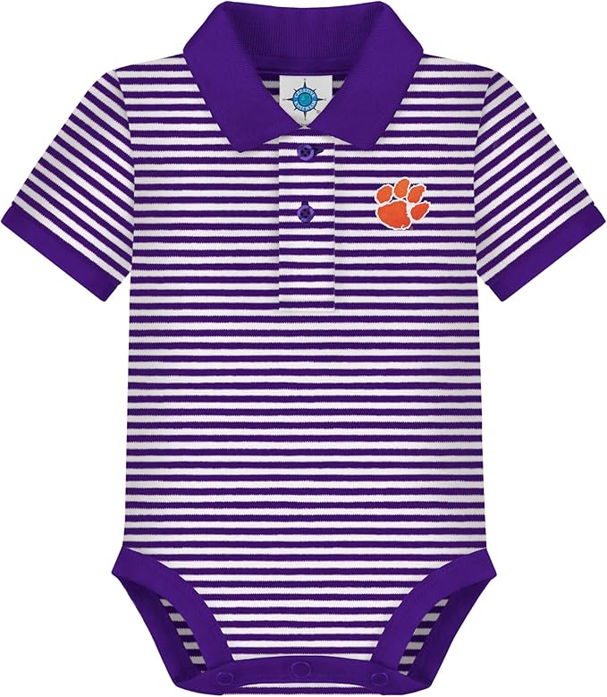 Creative Knitwear College Baby Striped Polo Bodysuit - Team Logo, Multiple Colors, for Boys & Girls (0-12 Months)