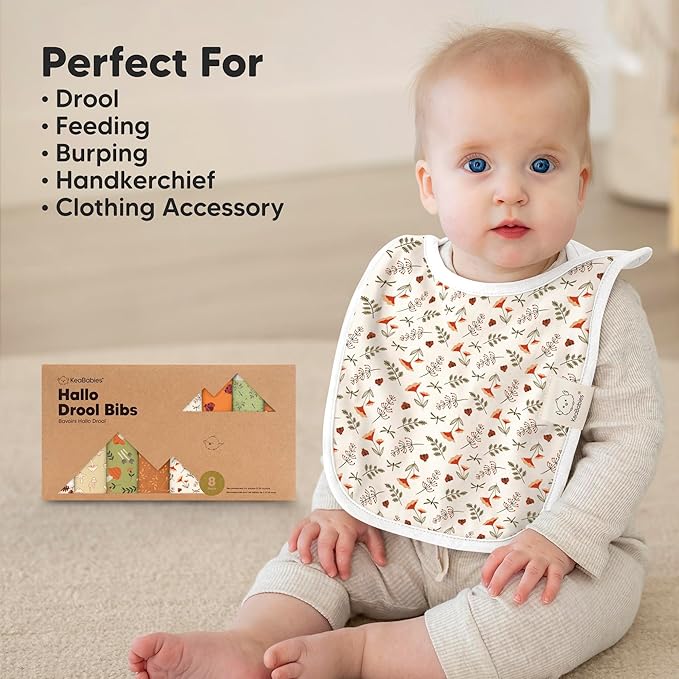 8-Pack Baby Bibs for Boys, Girls - Pullover Bibs for Drooling Teething Baby Girl & Boy Toddler, Newborn, Soft & Absorbent, Cute Colors, Large Torso Coverage Keep Infant Clean & Dry (Fall Spores)