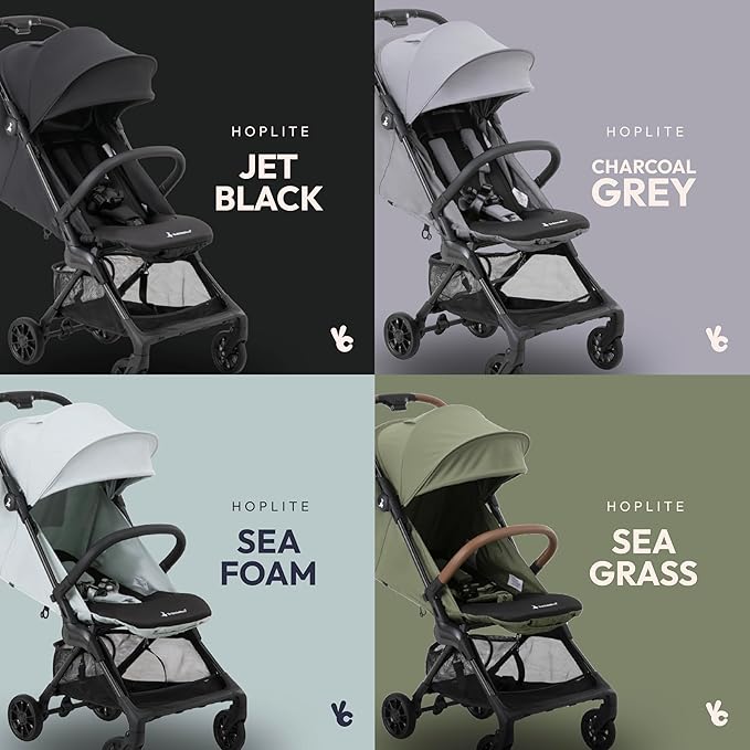 BabbleRoo Hoplite Compact Stroller – Lightweight Travel Stroller for Airplane (12.3 lbs), Newborn to 55 lbs, Easy Fold, PU Wheels, Alloy Frame, Near-Flat Recline, Raincover, Cup Holder, Baby Stroller