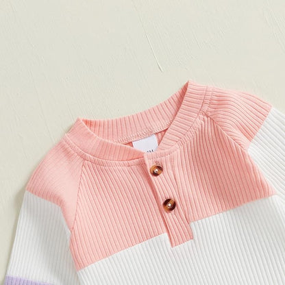 Thorn Tree Newborn Infant Baby Girl Clothes Ribbed Knitted Long Sleeve Romper Long Pants Stretchy Fall Outfits