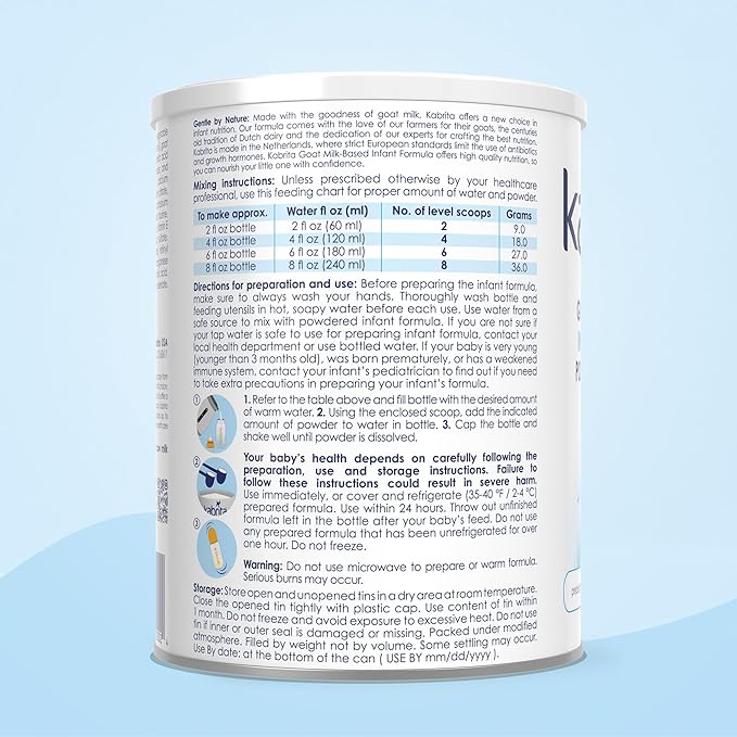 Kabrita Goat Milk-Based Infant Formula Powder with Iron, DHA, ARA & Prebiotics, for Infants 0–12 Months, Non-GMO, 28 oz