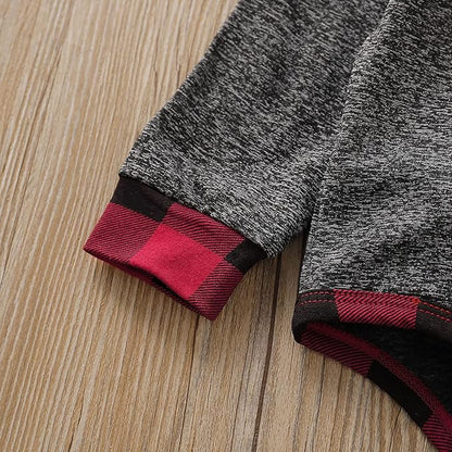 Newborn Baby Boy Clothes Fall Winter Infant Outfits Long Sleeve Hoodie Romper + Red Plaid Pants Set