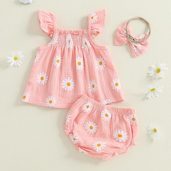 Mubineo Baby Girl Summer Clothes Cute Ruffle Tops Dress Shorts Outfits Set Infant Toddler Shrit Bloomers Princess Outfit