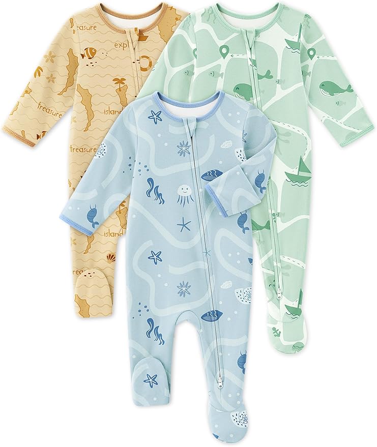 Baby Sleepers 3 Pack Cotton Pajamas for Newborn 0-3 3-6 6-9 Months Boys Girls Clothes Sleep 'N Play Footie PJs
