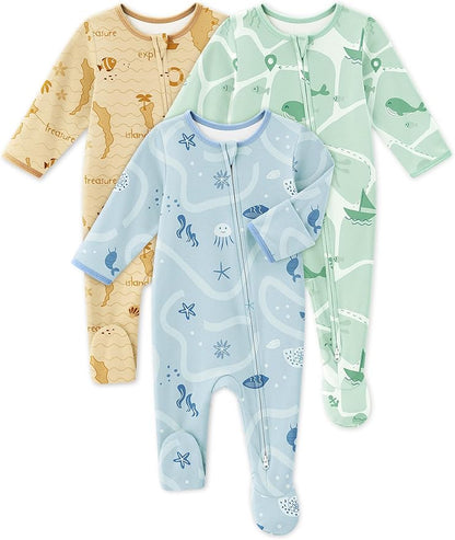 Baby Sleepers 3 Pack Cotton Pajamas for Newborn 0-3 3-6 6-9 Months Boys Girls Clothes Sleep 'N Play Footie PJs