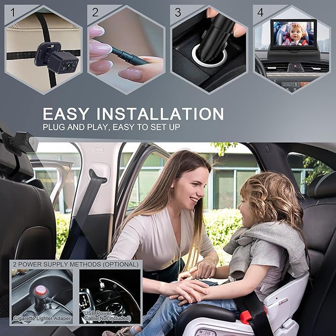 Baby Car Camera for Backseat-HD 720P 4.3 inch Monitor with Night Vision, 360° Rotation, 150° Wide View Angle. Protects Your Baby’s Eyes.Rear-Facing Backseat Camera for Kids, Infants, and Newborns KB45