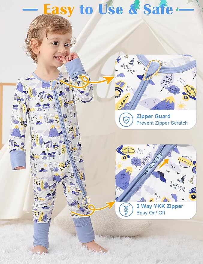 JunNeng Viscose from Bamboo Baby Boy Sleeper with Mitten Cuffs, Footless Soft Zippy Pajamas, Sleep N' Play Romper 0-18 Months