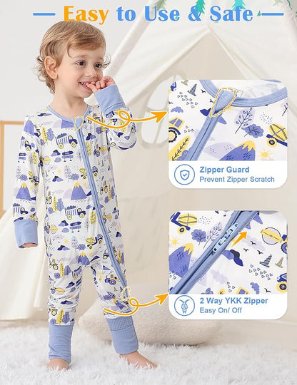 JunNeng Viscose from Bamboo Baby Boy Sleeper with Mitten Cuffs, Footless Soft Zippy Pajamas, Sleep N' Play Romper 0-18 Months