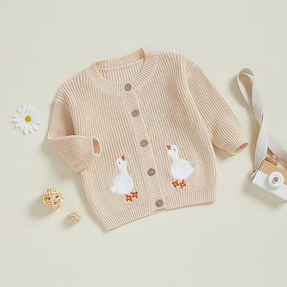 Baby Girl Cardigan Sweater Toddler Goose Embroidered Button Down Knit Sweaters Fall Winter Knitwear Jacket Clothes