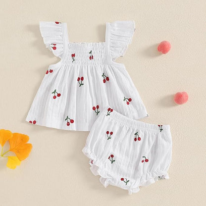 Mubineo Baby Girl Summer Clothes Cute Ruffle Tops Dress Shorts Outfits Set Infant Toddler Shrit Bloomers Princess Outfit