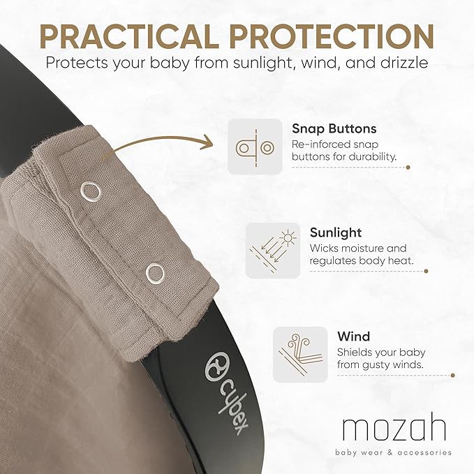 MOZAH Baby Car Seat Cover - Warm Taupe - 100% Organic Muslin - Soft, Breathable and Lightweight, Baby Infant Car Seat Essentials