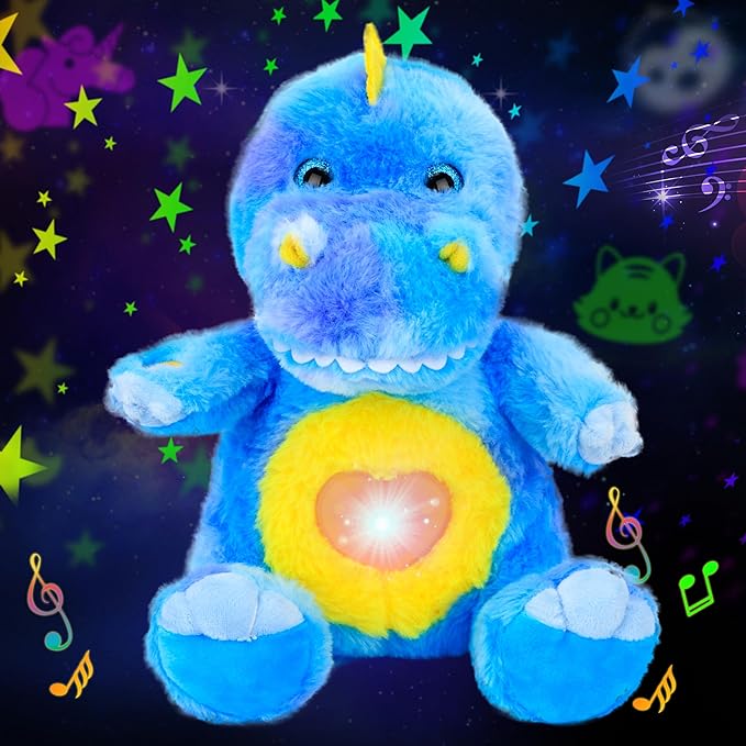 Cuteoy Plush Blue Dinosaur Star Projector Musical Adjustable Singing Night Light Stuffed Animals Glowing T-Rex Plushies Toy Gifts for Kids Birthday Easter Christmas,11''