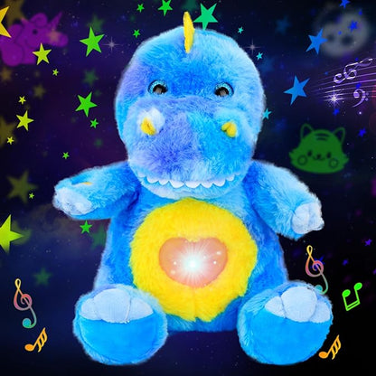 Cuteoy Plush Blue Dinosaur Star Projector Musical Adjustable Singing Night Light Stuffed Animals Glowing T-Rex Plushies Toy Gifts for Kids Birthday Easter Christmas,11''