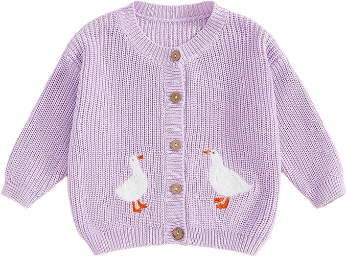 Baby Girl Cardigan Sweater Toddler Goose Embroidered Button Down Knit Sweaters Fall Winter Knitwear Jacket Clothes