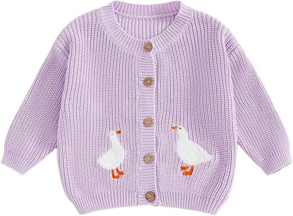 Baby Girl Cardigan Sweater Toddler Goose Embroidered Button Down Knit Sweaters Fall Winter Knitwear Jacket Clothes