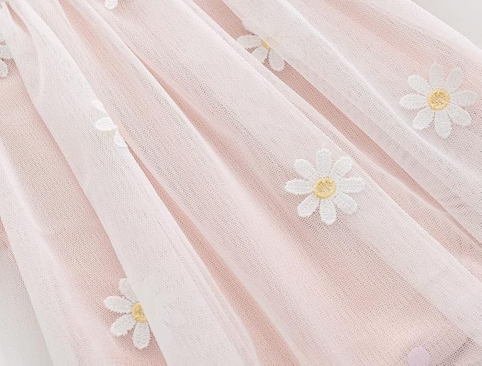 Vivobiniya Toddler Girl Ruffle Daisy Tulle Bodysuit Dress Baby Girl Romper Long Short Sleeve Clothes