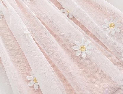 Vivobiniya Toddler Girl Ruffle Daisy Tulle Bodysuit Dress Baby Girl Romper Long Short Sleeve Clothes